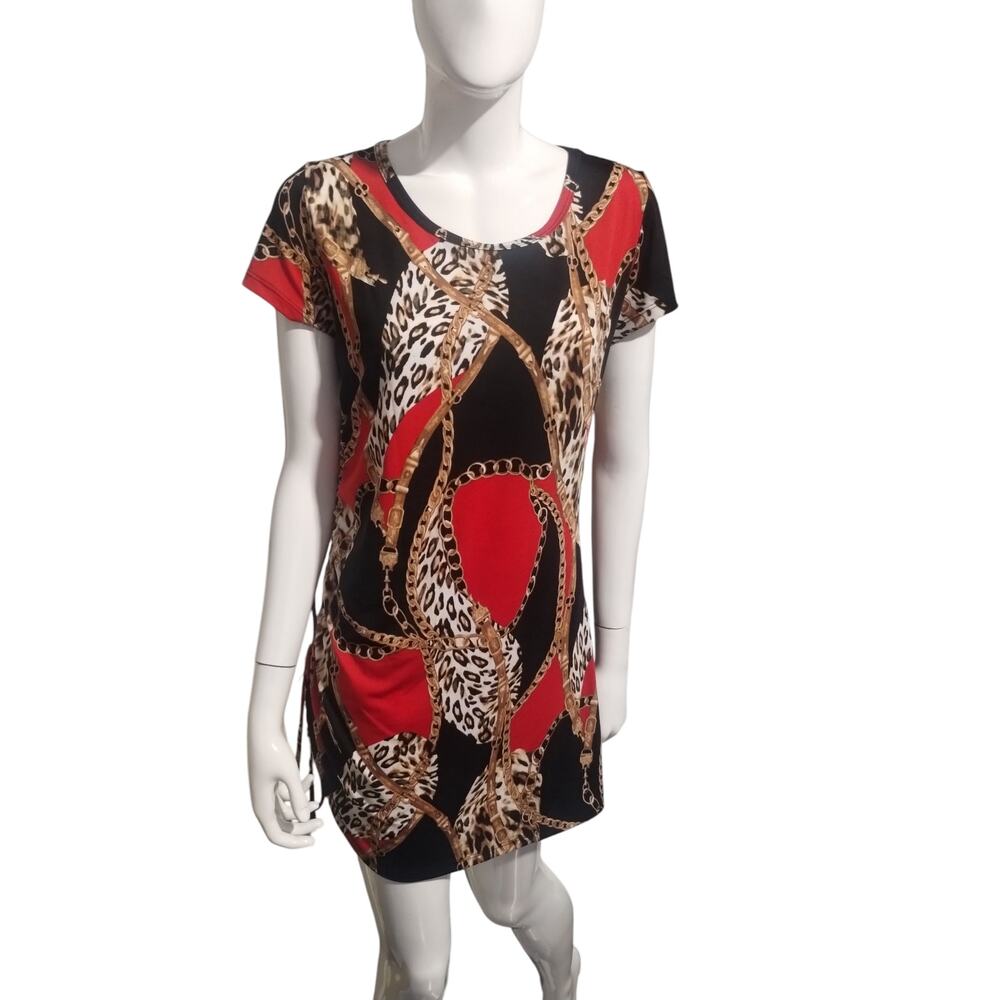 Wild Love Women's size Large Leopard Chain Harness Old Money Luxury Print Dress